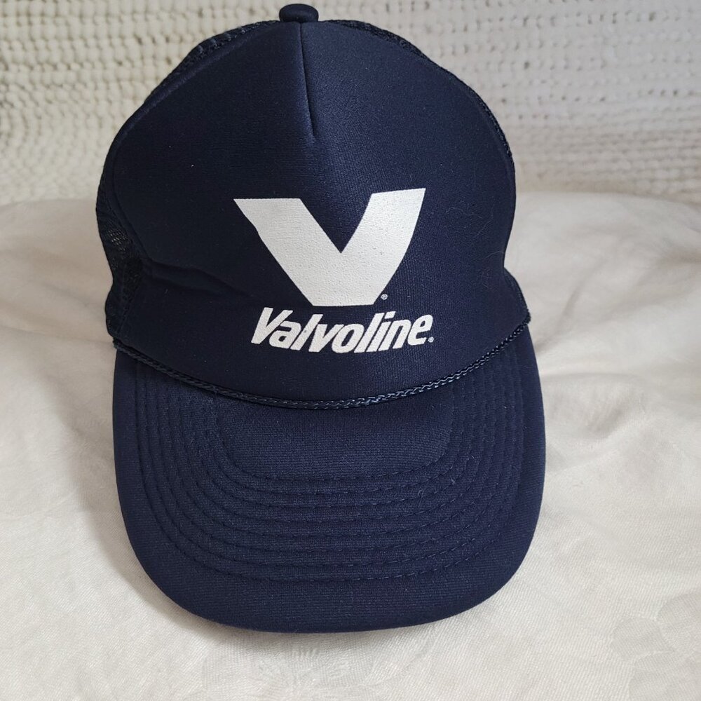 Otto Baseball Cap Hat Vintage Trucker Valvoline Navy Blue white logo rope mesh